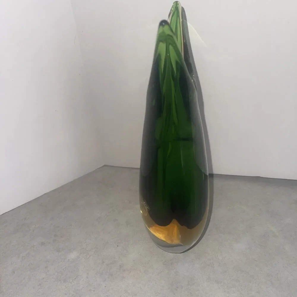 Vtg Murano Art Glass Sommerso Vase Fish Tail Italy 8” Green Vero SRL Cert 2 lb